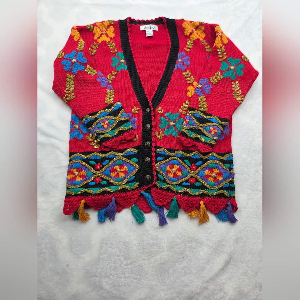 Vintage 90s Debra‎ Luell Boho Floral Cardigan S - Picture 9 of 9